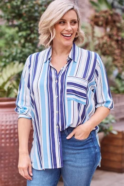 New Carolina Amy Stripe Long Sleeve Collared Shirt