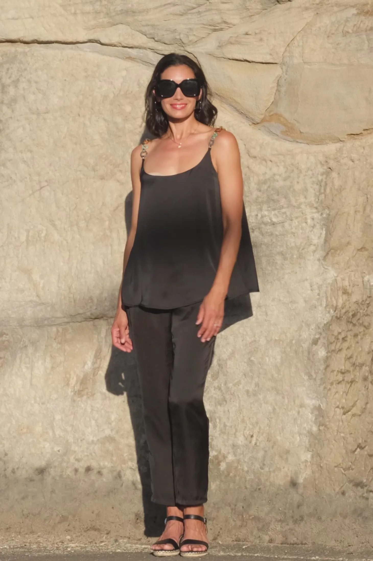 Discount Carolina Ana Camisole Top Black with Chain Straps