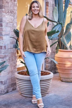 New Carolina Ana Camisole Top Khaki with V Neck