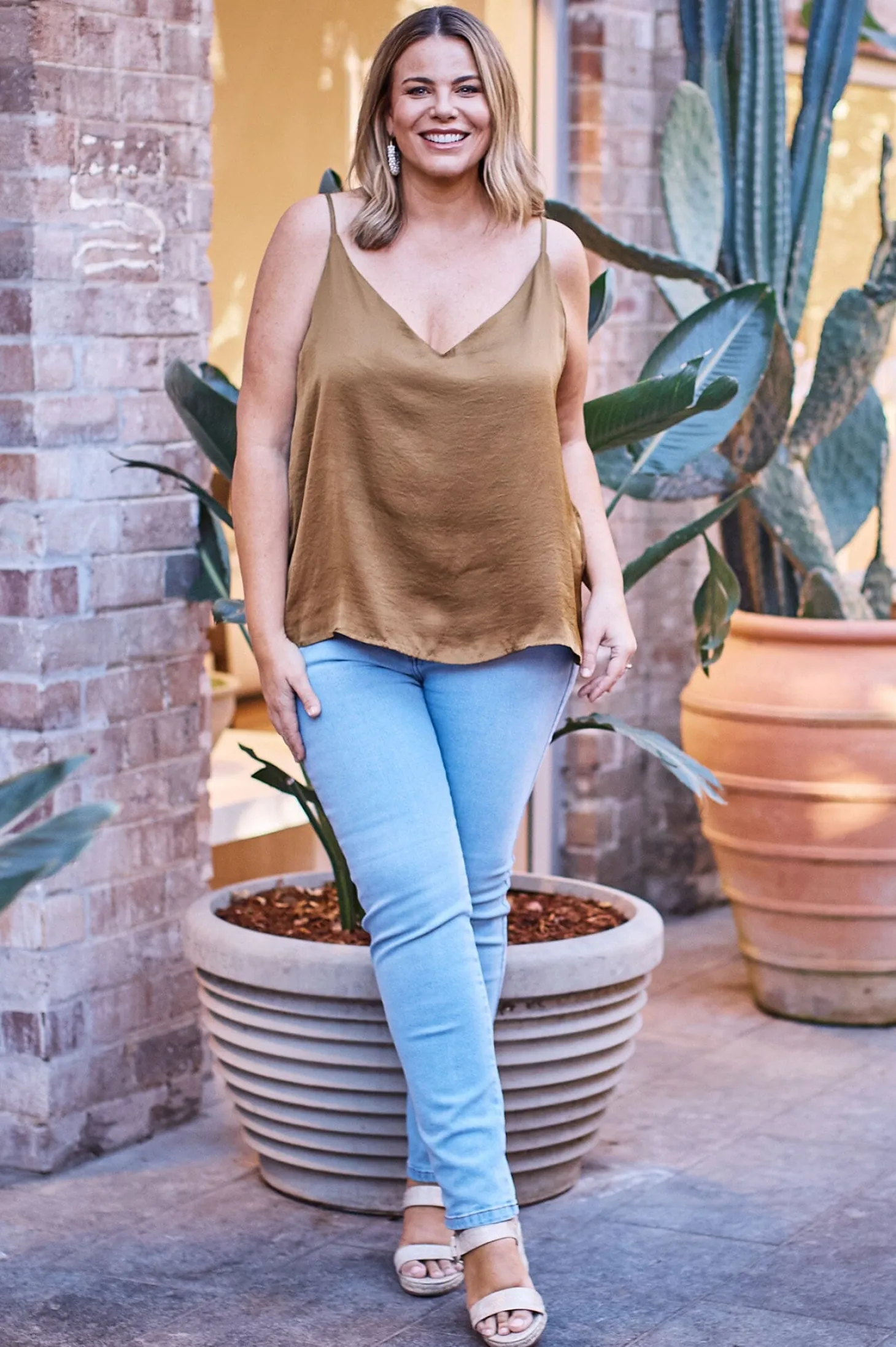 New Carolina Ana Camisole Top Khaki with V Neck