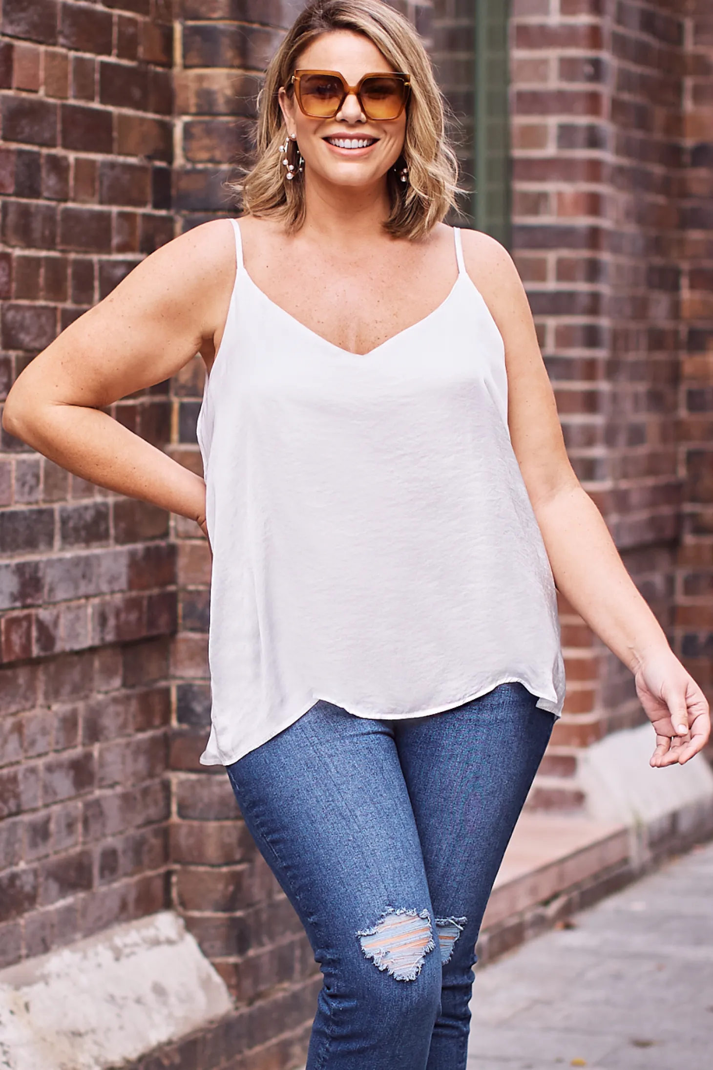 New Carolina Ana Camisole Top White Dove with V Neck