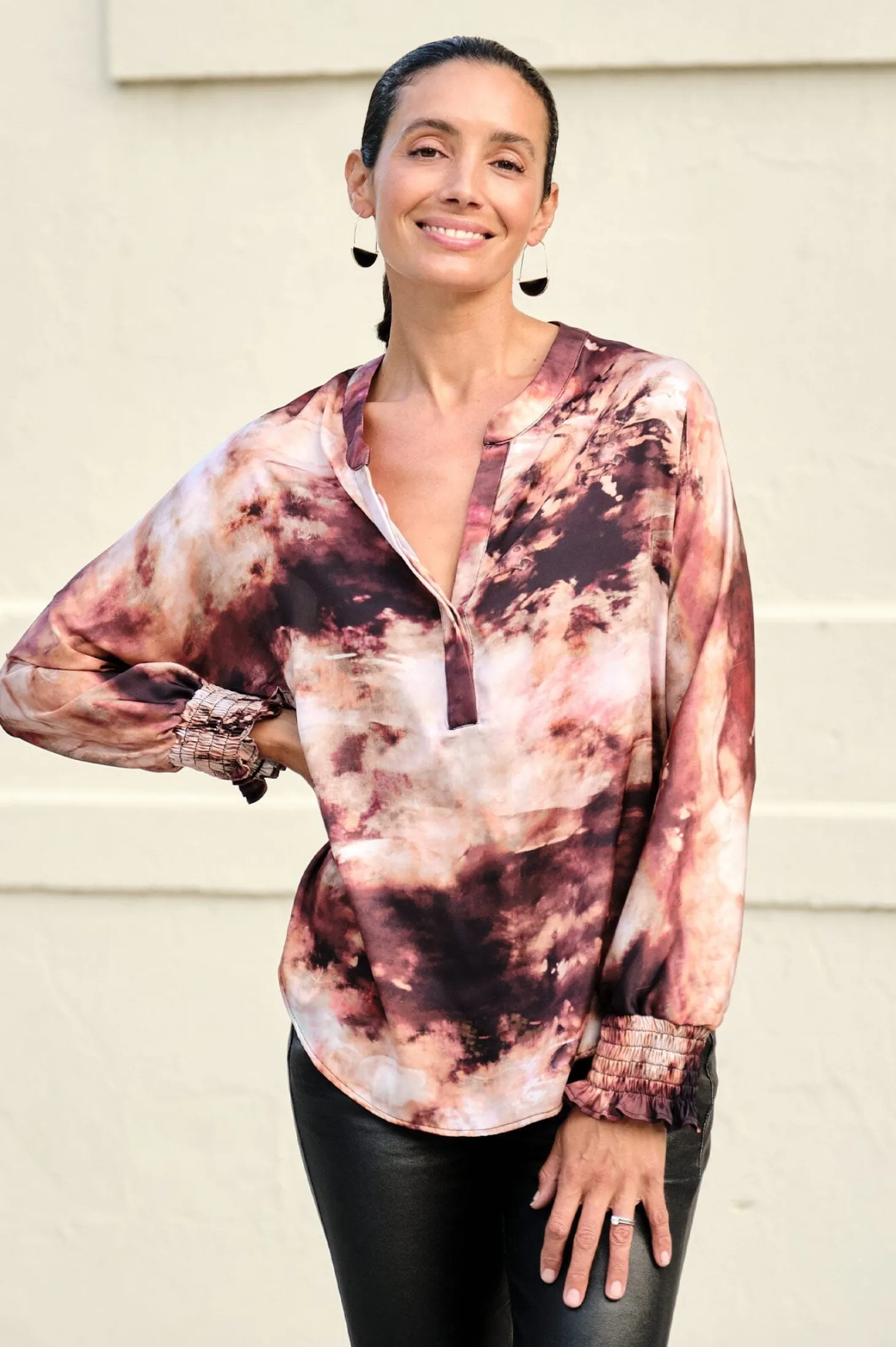 Hot Carolina Angelina Long Sleeve Top Stacey Print