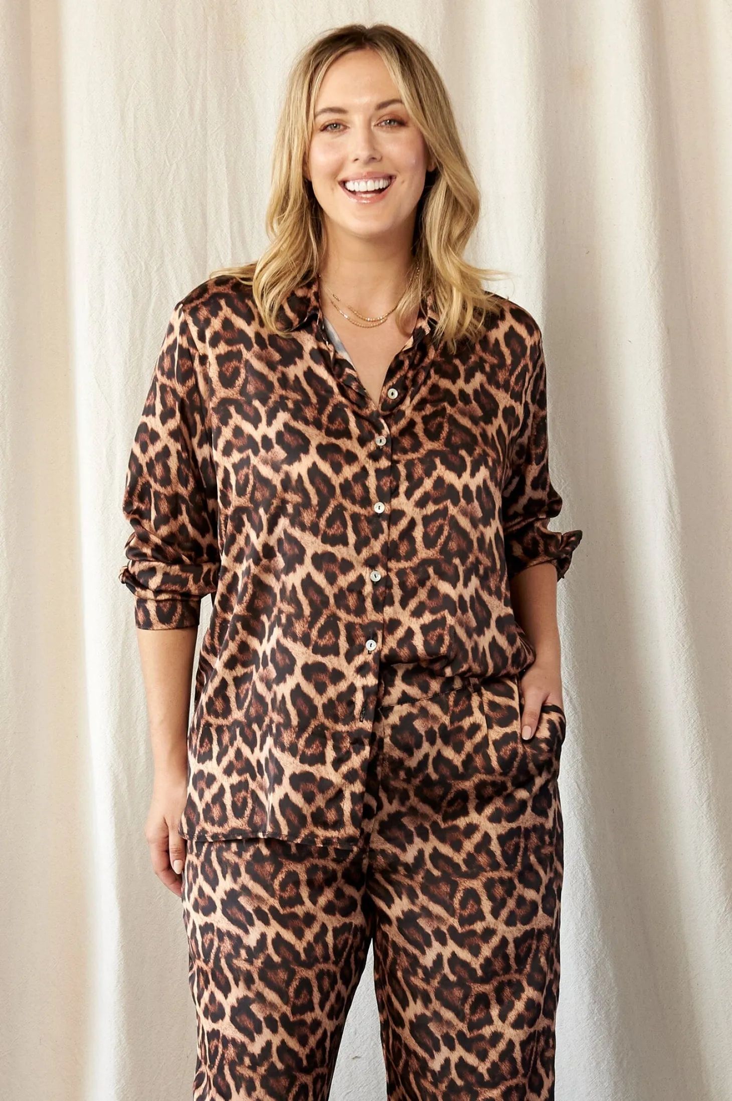 Clearance Carolina Anika Animal Print Long Sleeve Collared Shirt
