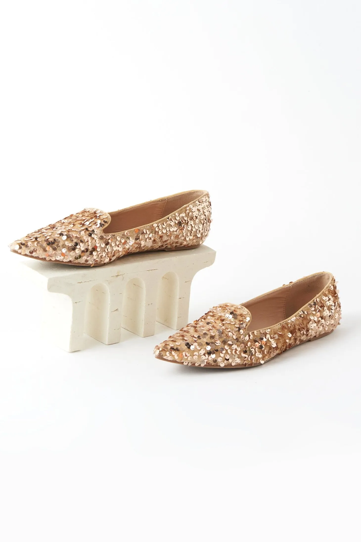 New Carolina Annabelle Sequin Loafers Champagne