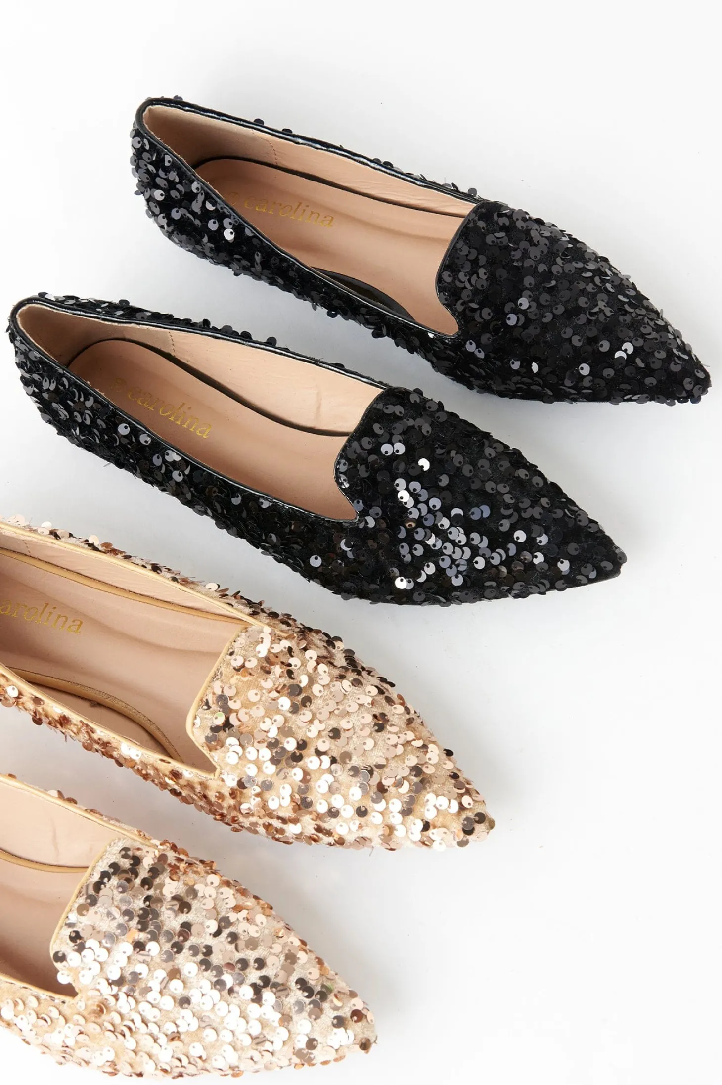 New Carolina Annabelle Sequin Loafers Champagne