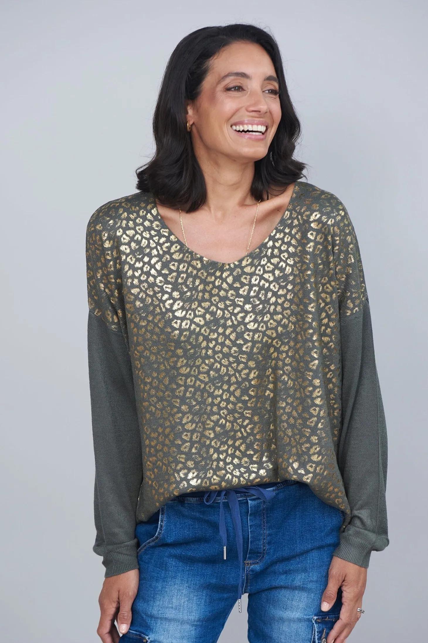 Sale Carolina Araya Animal Print Jumper Olive
