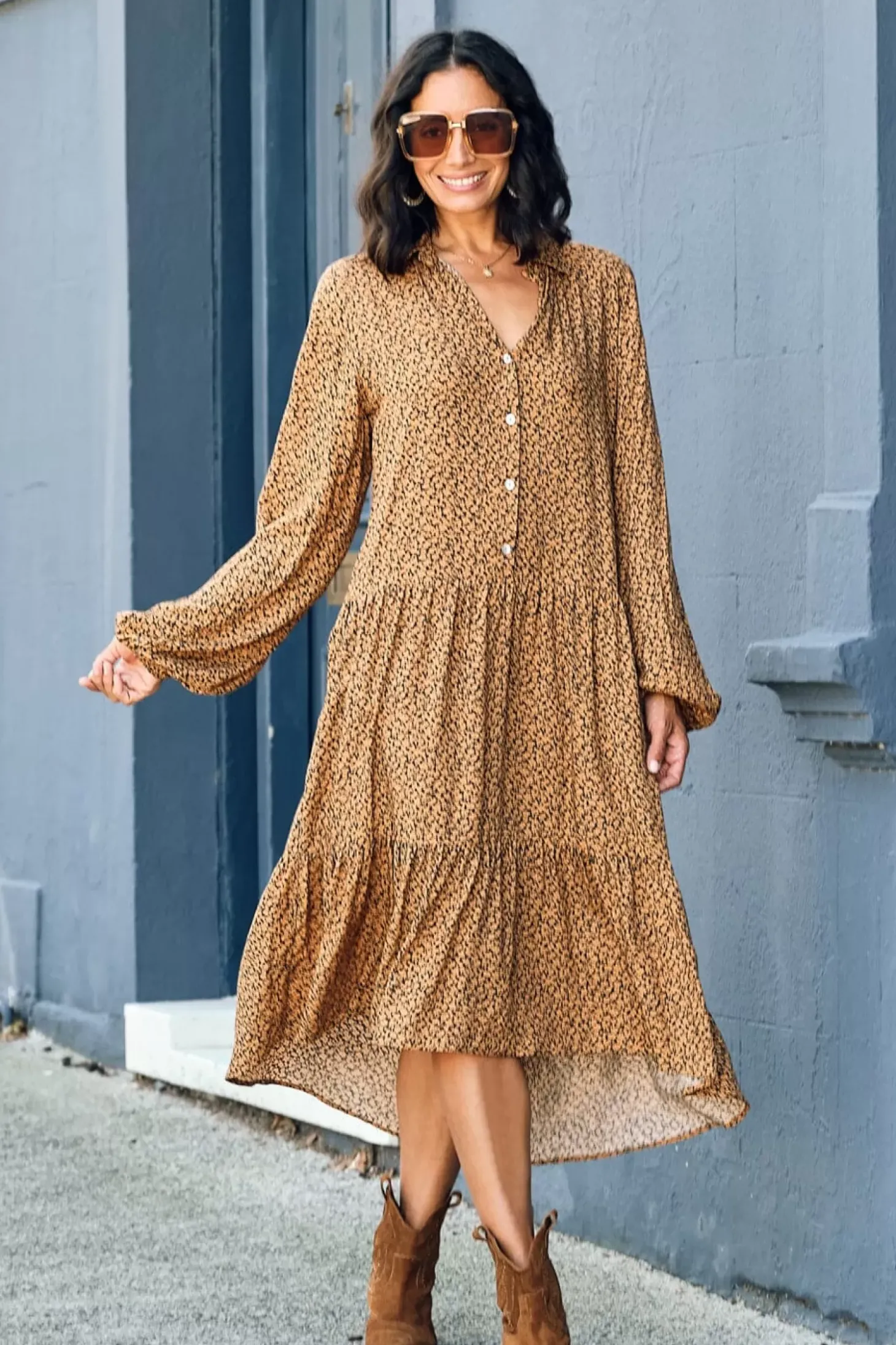 Shop Carolina Audrina Floral Print Dress Burnt Orange