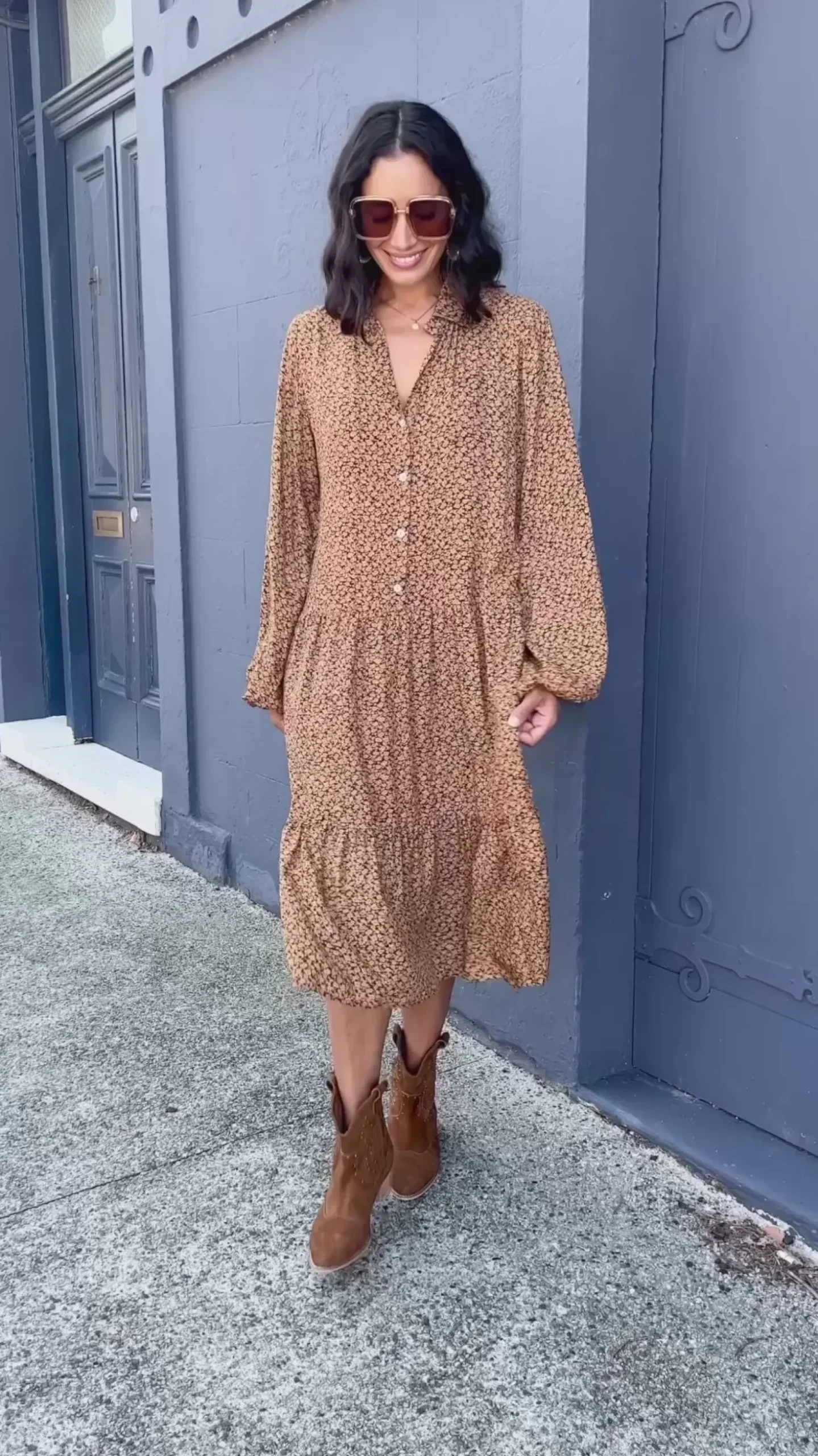 Shop Carolina Audrina Floral Print Dress Burnt Orange