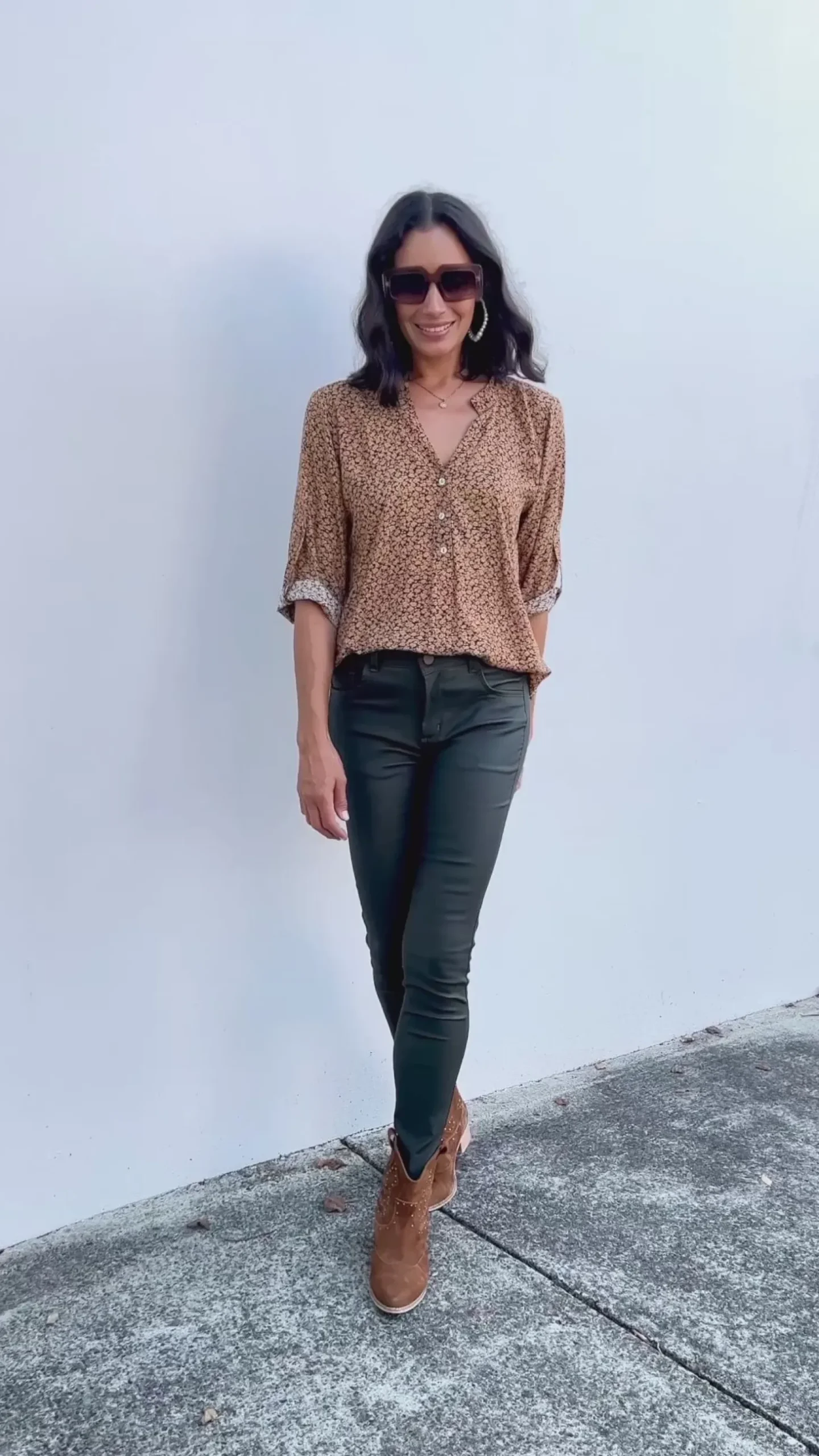 Discount Carolina Audrina Mid Sleeve Top Floral Burnt Orange