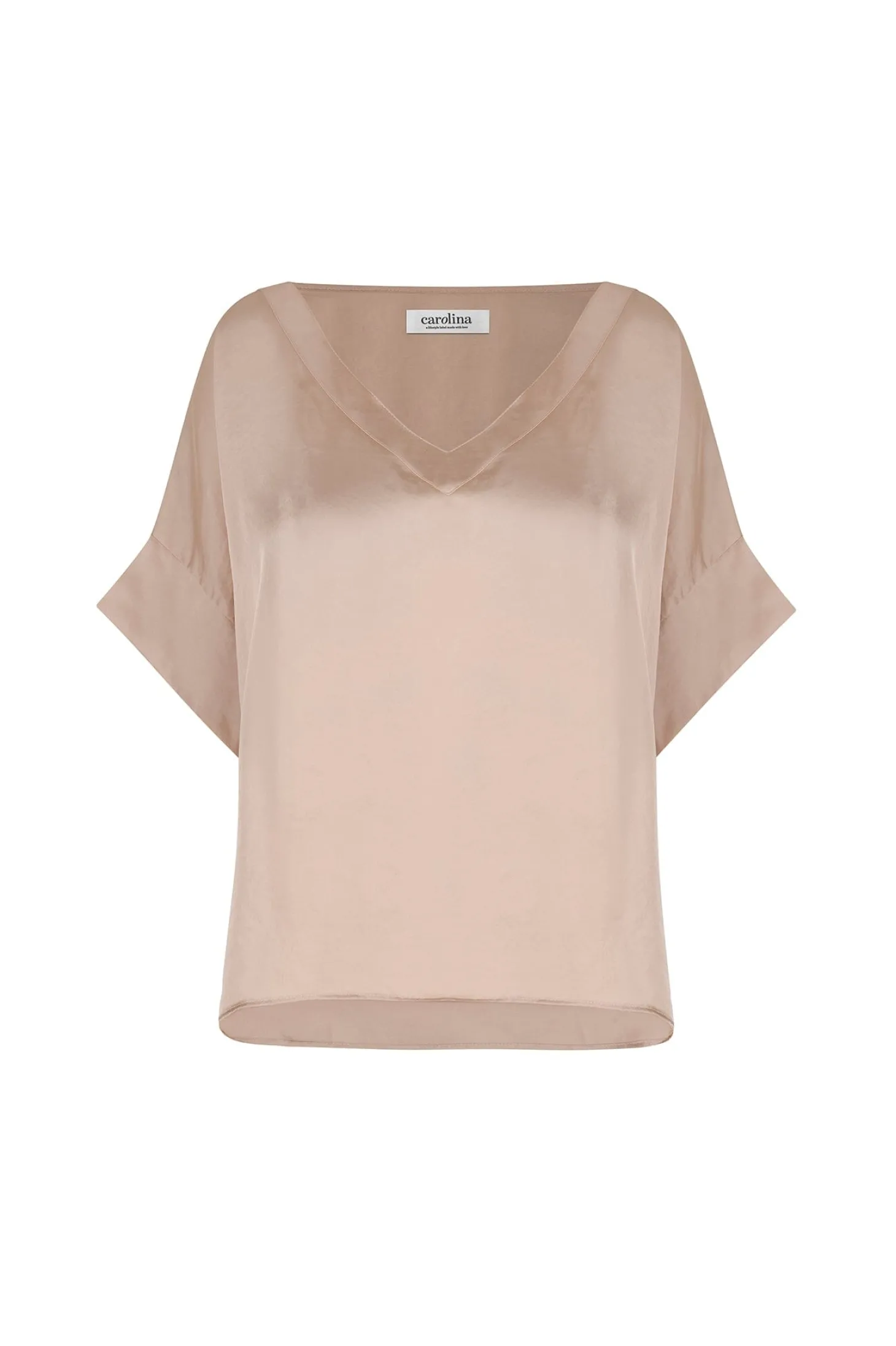 Sale Carolina Bianca Short Sleeve Top Almond with V Neck
