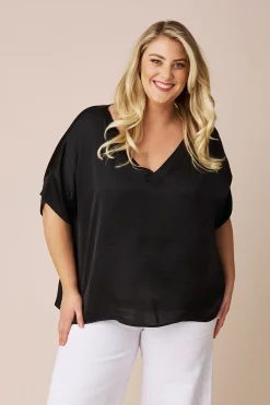 Shop Carolina Bianca Short Sleeve Top Black with V Neck