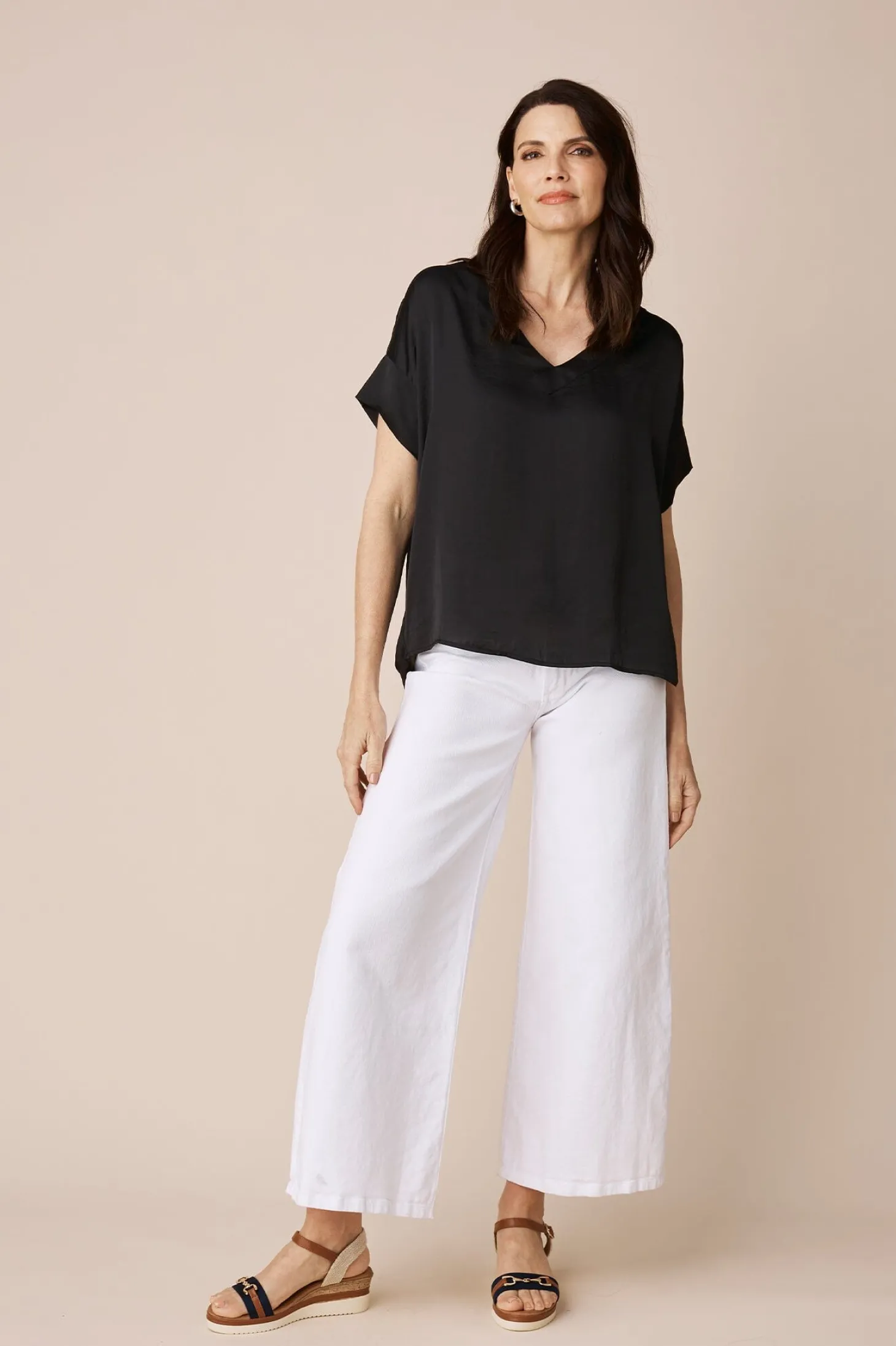 Shop Carolina Bianca Short Sleeve Top Black with V Neck