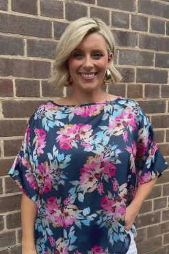 Online Carolina Bianca Short Sleeve Top Bella Print Navy