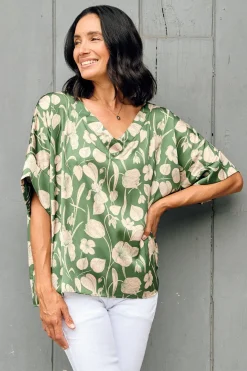 Clearance Carolina Bianca Short Sleeve Top Belle Print with V Neck