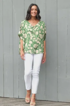 Clearance Carolina Bianca Short Sleeve Top Belle Print with V Neck