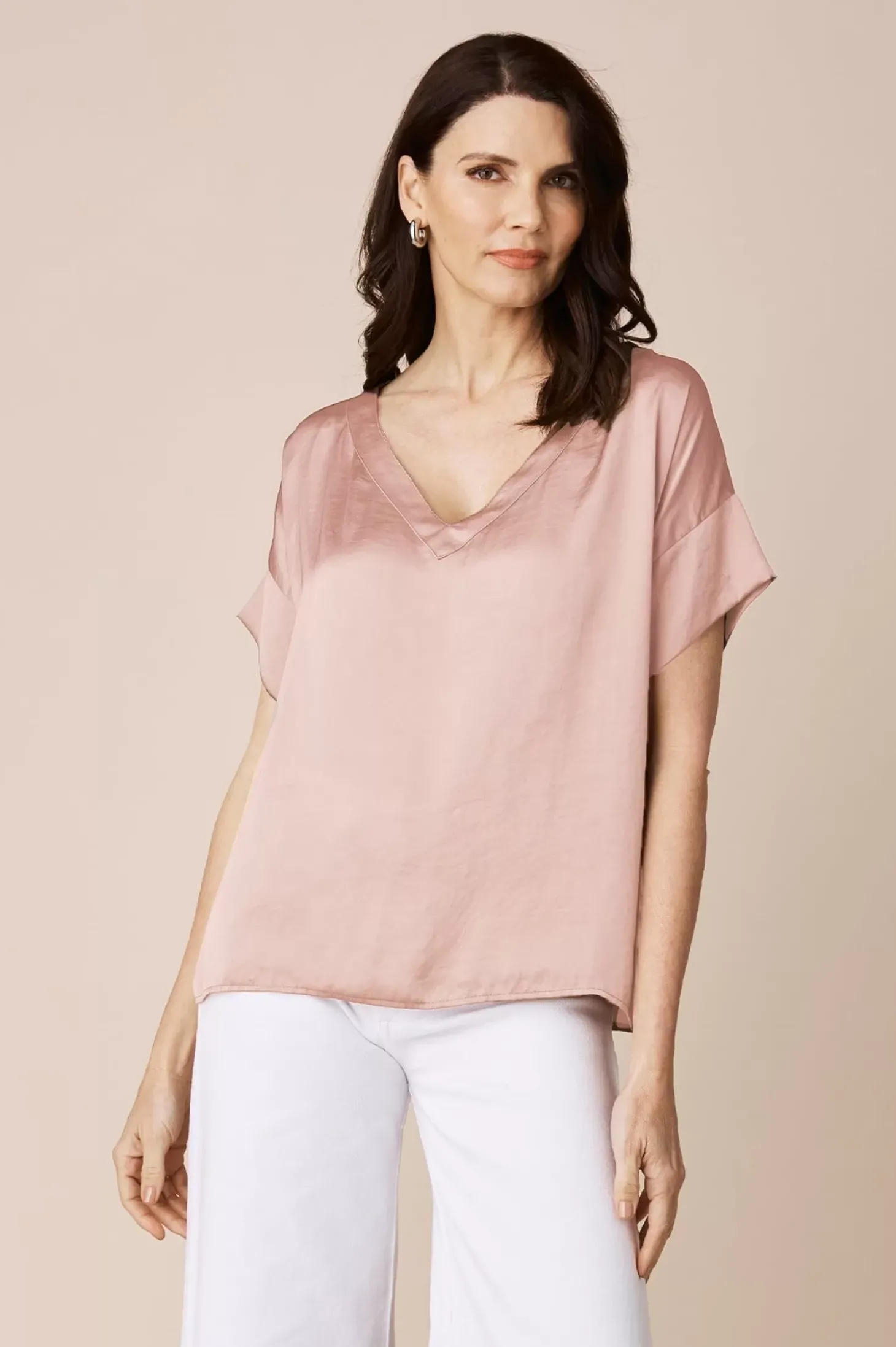 Shop Carolina Bianca Short Sleeve Top Champagne with V Neck