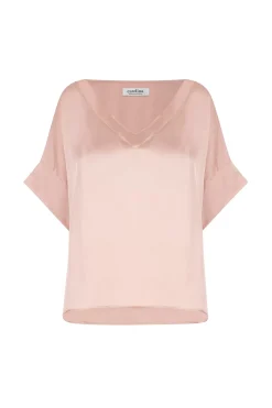 Shop Carolina Bianca Short Sleeve Top Champagne with V Neck