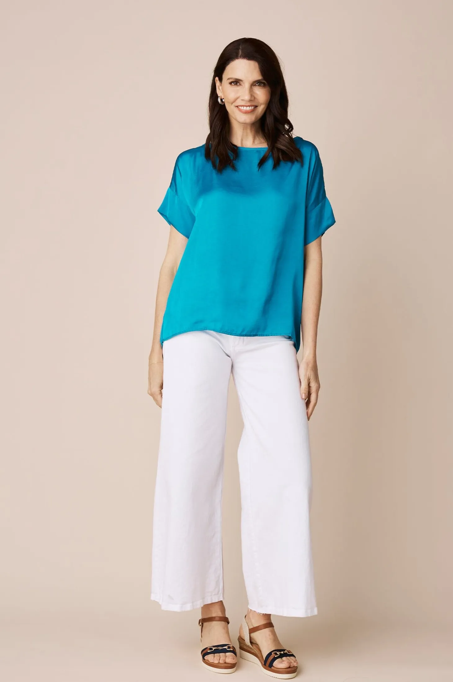 Hot Carolina Bianca Short Sleeve Top Capri Blue