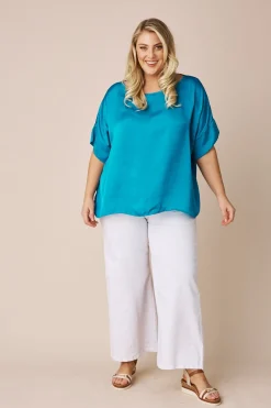 Hot Carolina Bianca Short Sleeve Top Capri Blue