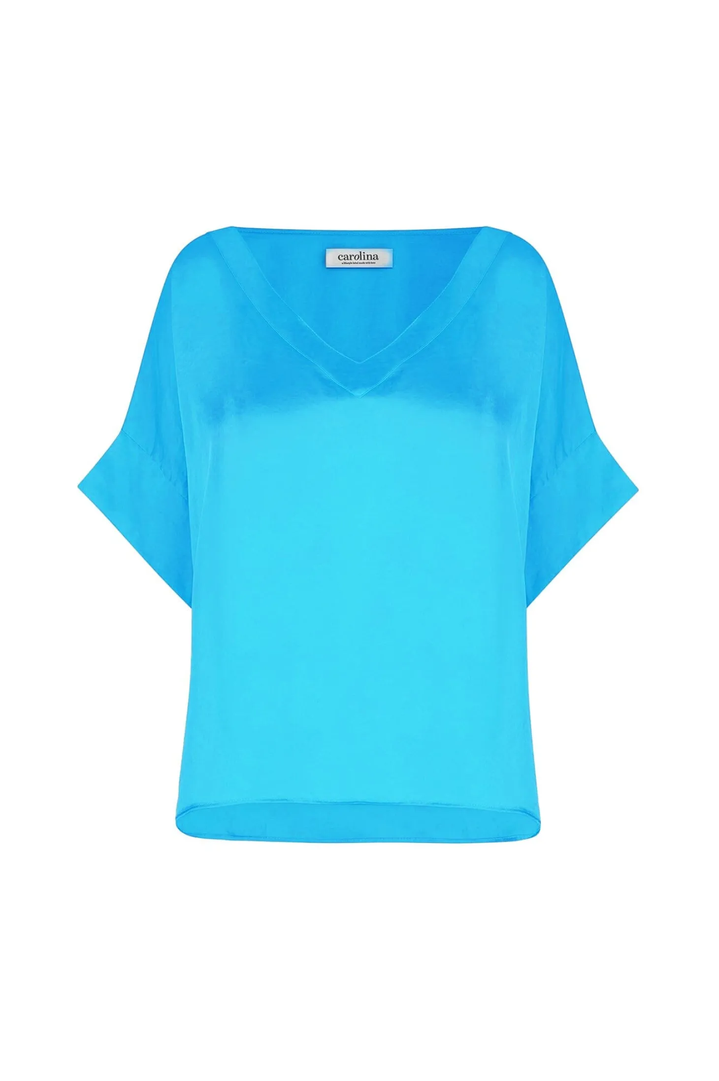 Fashion Carolina Bianca Short Sleeve Top Capri Blue with V Neck