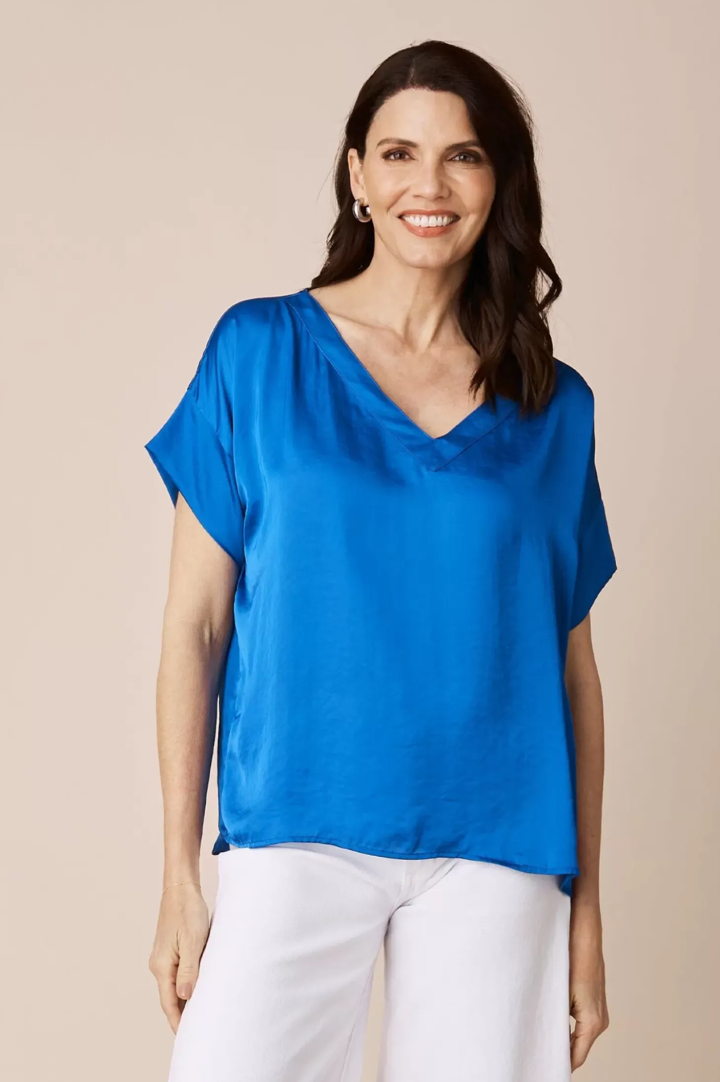 Store Carolina Bianca Short Sleeve Top Cobalt with V Neck