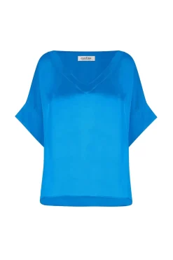 Store Carolina Bianca Short Sleeve Top Cobalt with V Neck