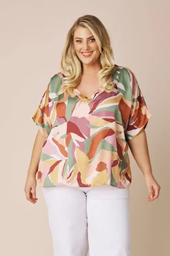 Hot Carolina Bianca Short Sleeve Top Delia Print with V Neck