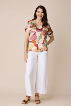 Hot Carolina Bianca Short Sleeve Top Delia Print with V Neck