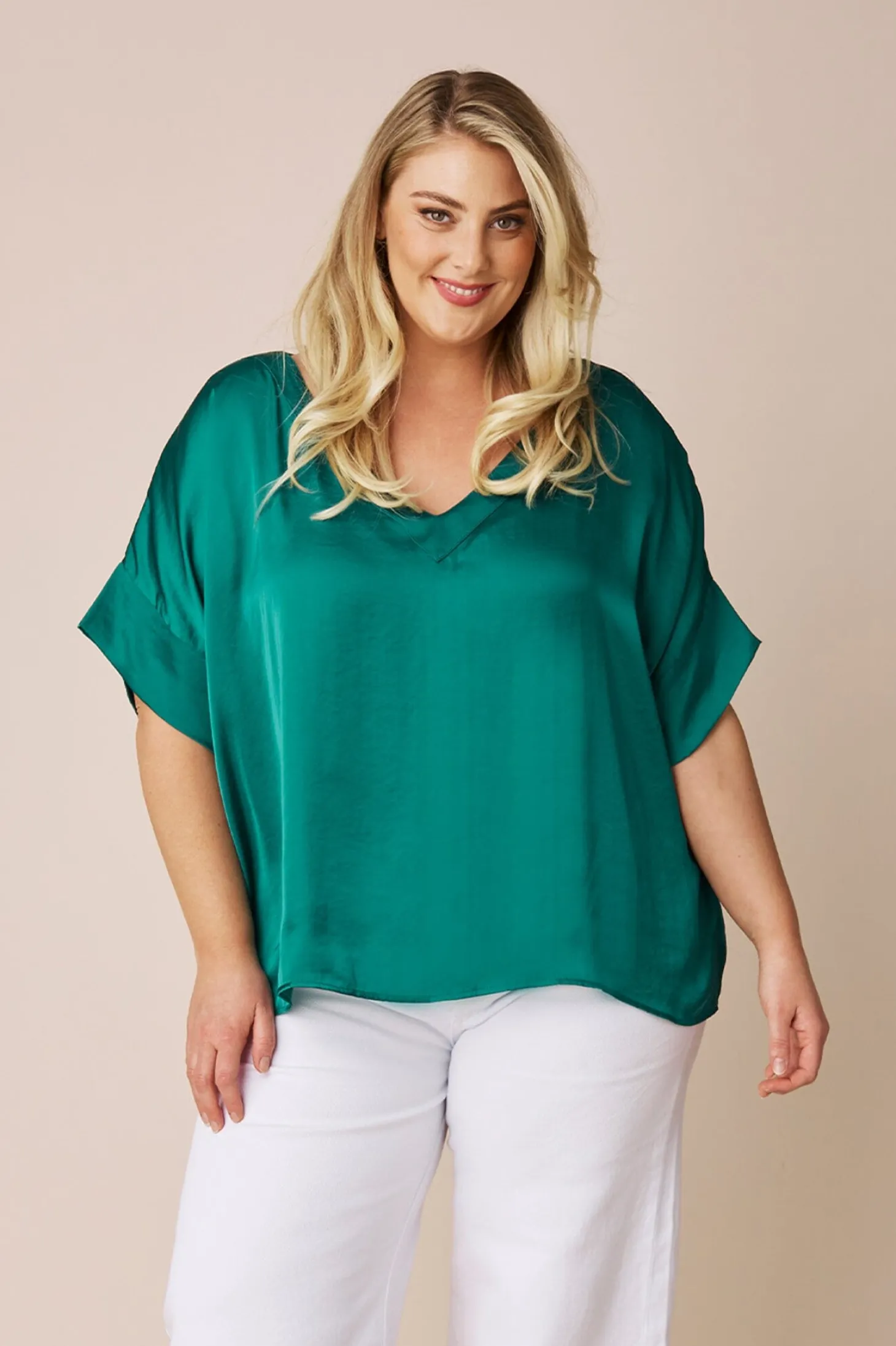 Cheap Carolina Bianca Short Sleeve Top Emerald with V Neck