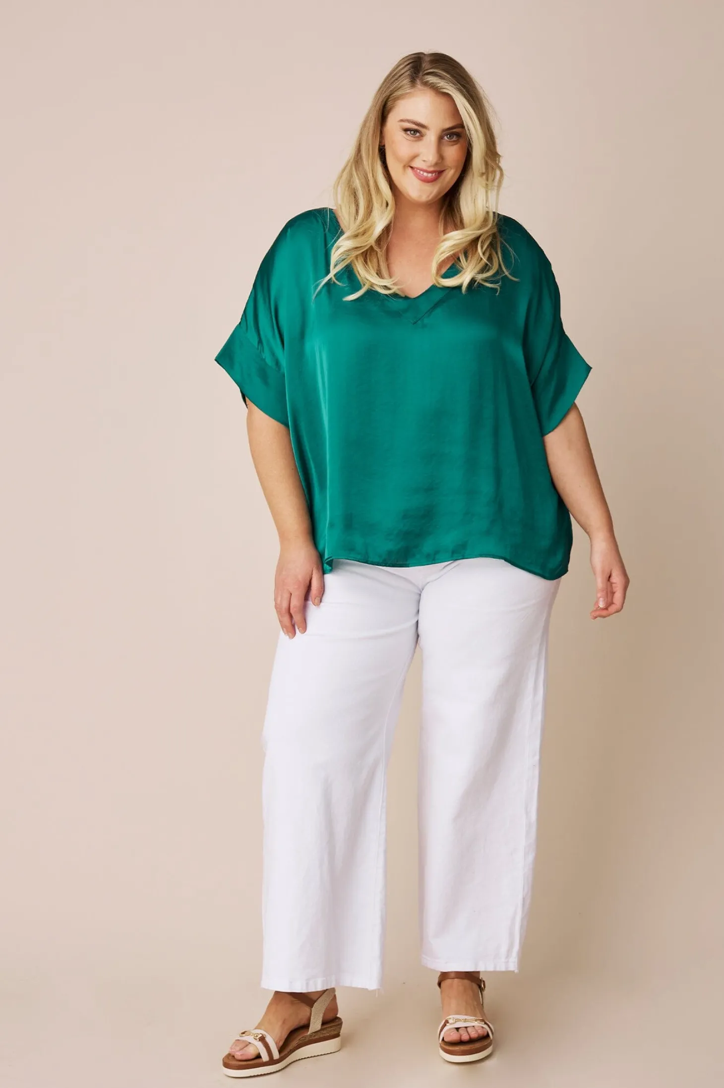 Cheap Carolina Bianca Short Sleeve Top Emerald with V Neck