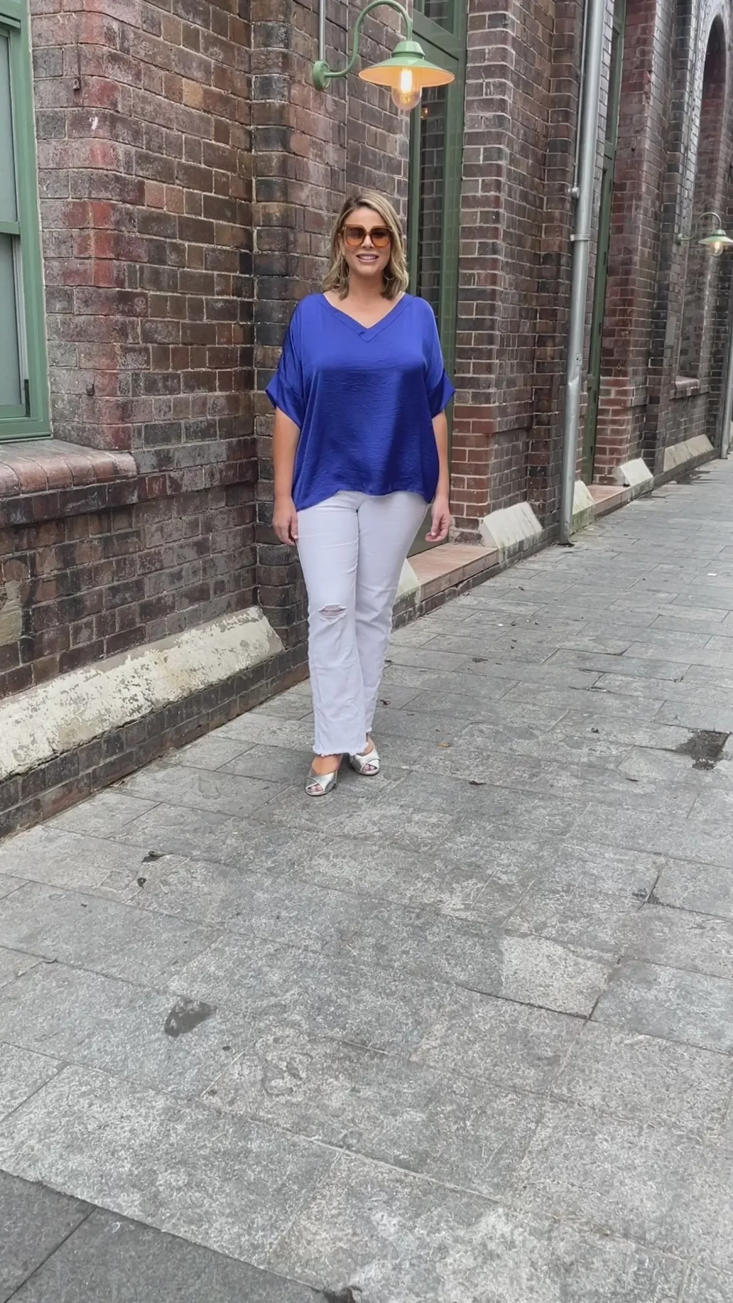 Best Carolina Bianca Short Sleeve Top Indigo with V Neck