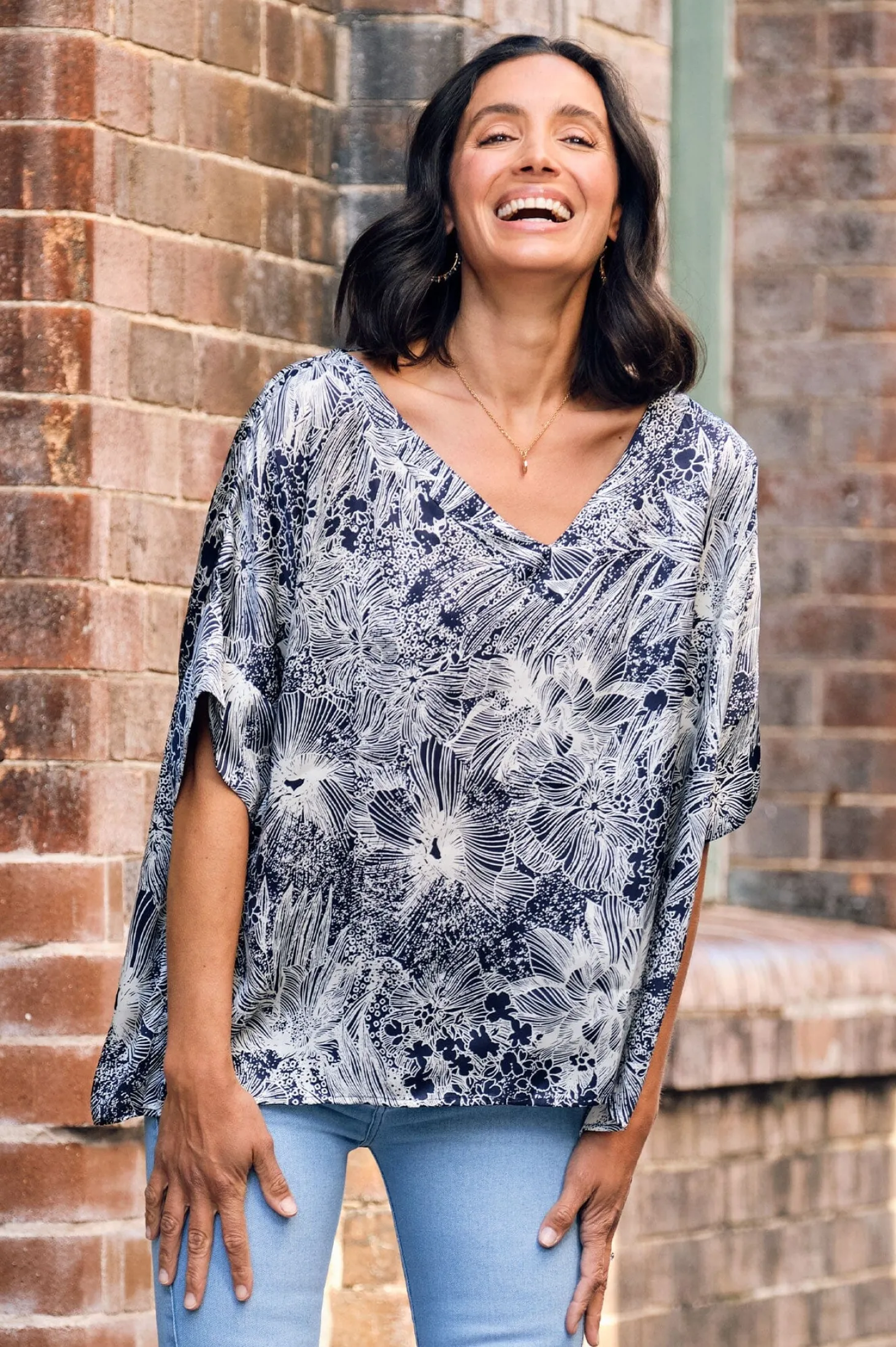 Shop Carolina Bianca Short Sleeve Top Jordyn Print with V Neck