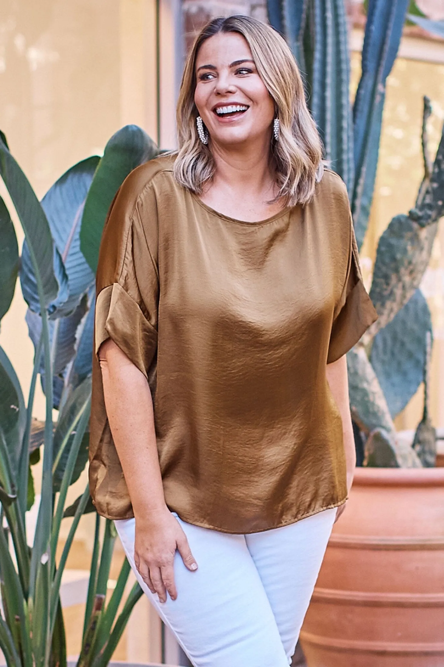 Shop Carolina Bianca Short Sleeve Top Khaki