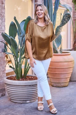Shop Carolina Bianca Short Sleeve Top Khaki