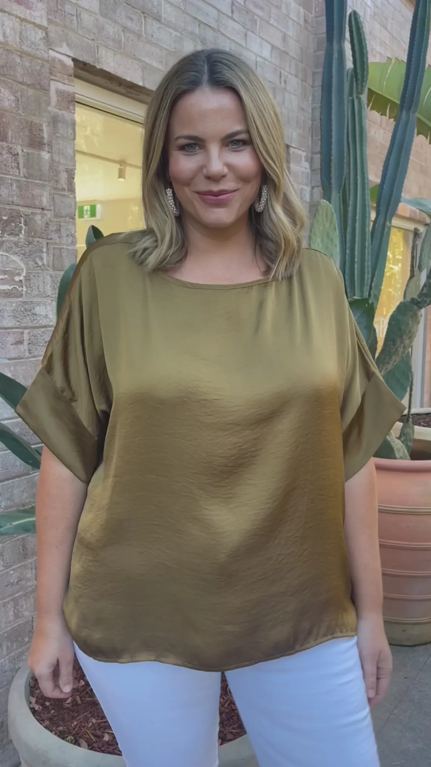 Shop Carolina Bianca Short Sleeve Top Khaki