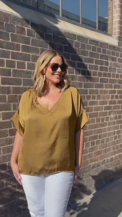 Cheap Carolina Bianca Short Sleeve Top Khaki with V Neck
