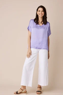 Fashion Carolina Bianca Short Sleeve Top Lavender with V Neck