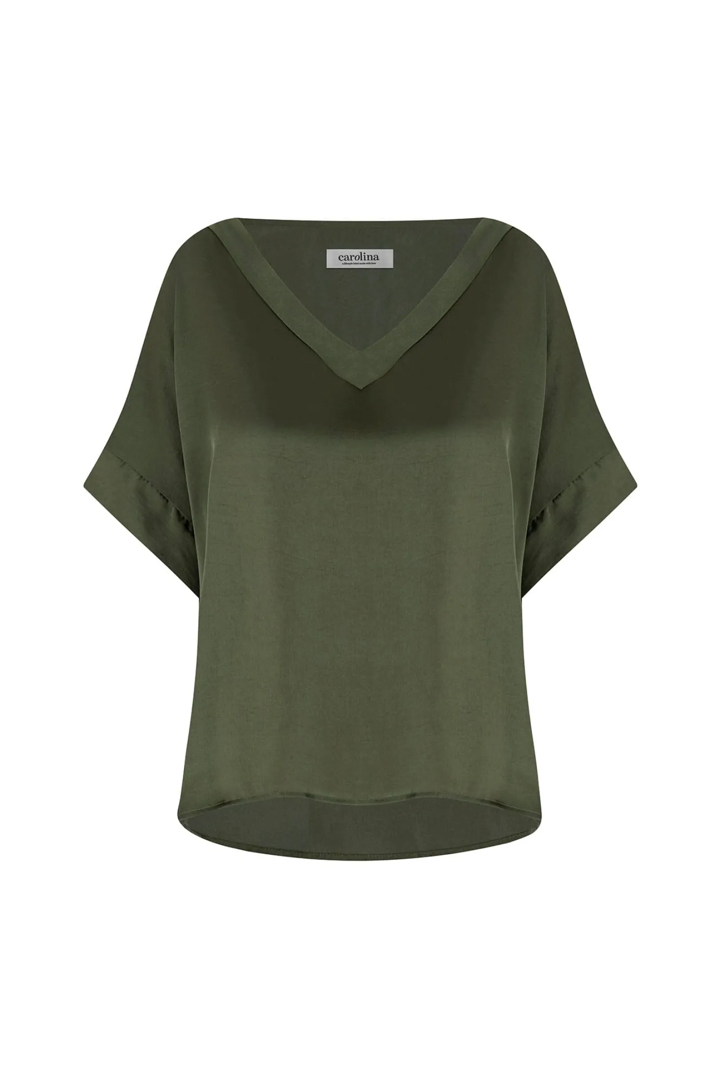 Outlet Carolina Bianca Short Sleeve Top Olive with V Neck