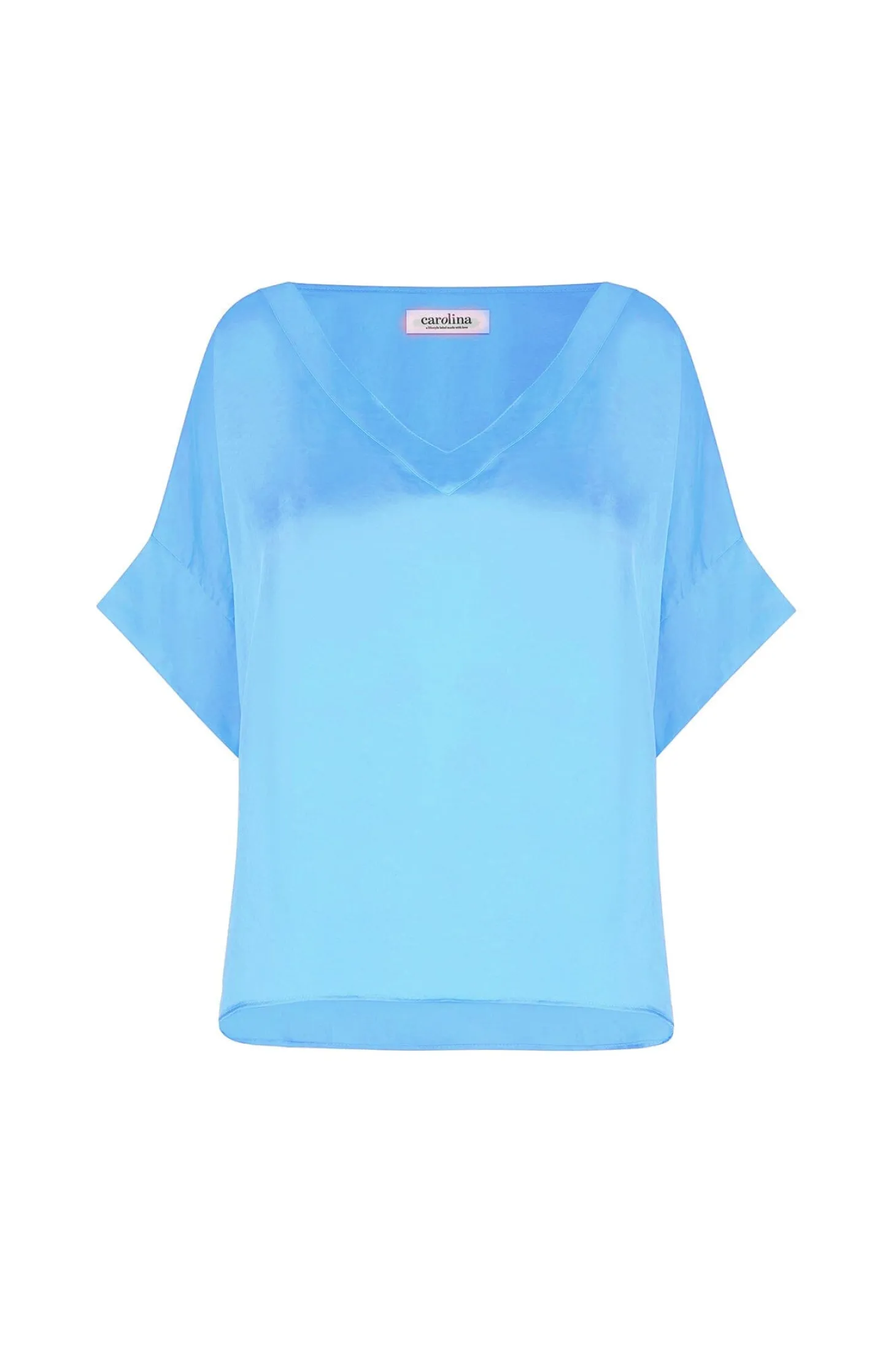 Shop Carolina Bianca Short Sleeve Top Ocean Blue with V Neck