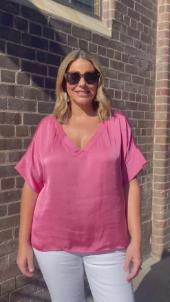 Outlet Carolina Bianca Short Sleeve Top Pink with V Neck