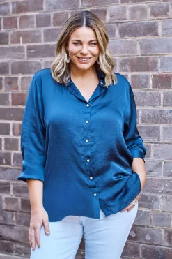 Cheap Carolina Briella Long Sleeve Collared Shirt Navy