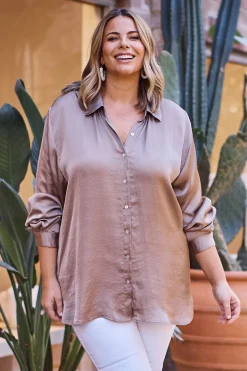 Best Sale Carolina Briella Long Sleeve Collared Shirt Almond