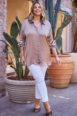 Best Sale Carolina Briella Long Sleeve Collared Shirt Almond