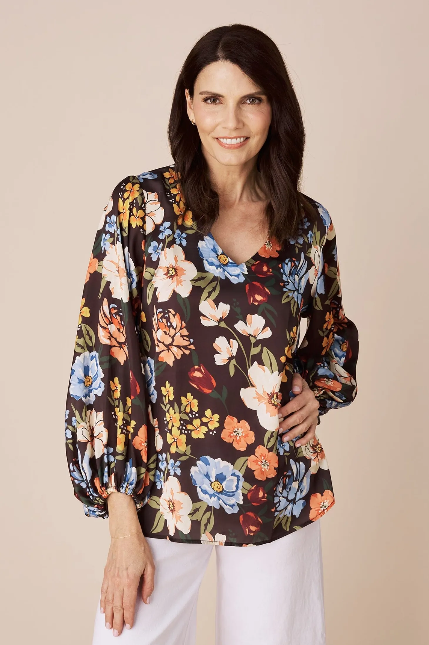 Cheap Carolina Celina V-Neck Long Sleeve Top Charcoal
