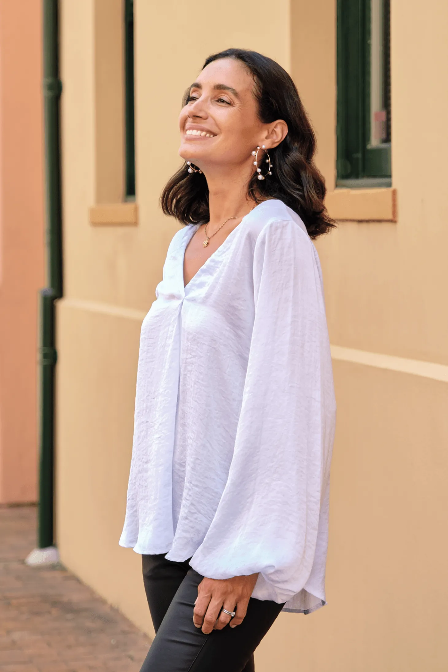 Flash Sale Carolina Charlotte V-Neck Long Sleeve Top White