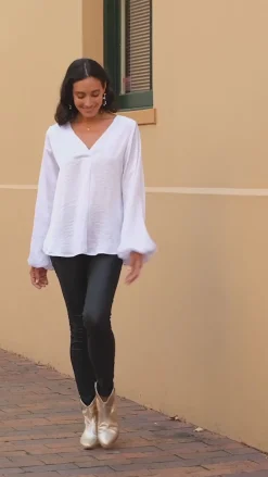 Flash Sale Carolina Charlotte V-Neck Long Sleeve Top White