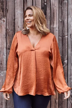 Discount Carolina Charlotte V-Neck Long Sleeve Top Terracotta