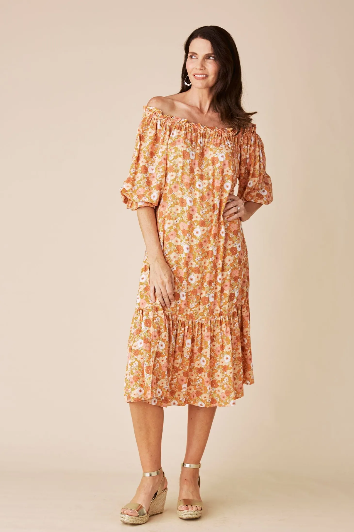 Outlet Carolina Dana Print Dress Papaya
