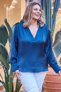 Online Carolina Daniella V-Neck Long Sleeve Top Navy