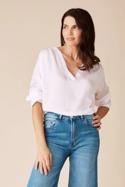Sale Carolina Daniella V-Neck Long Sleeve Top White